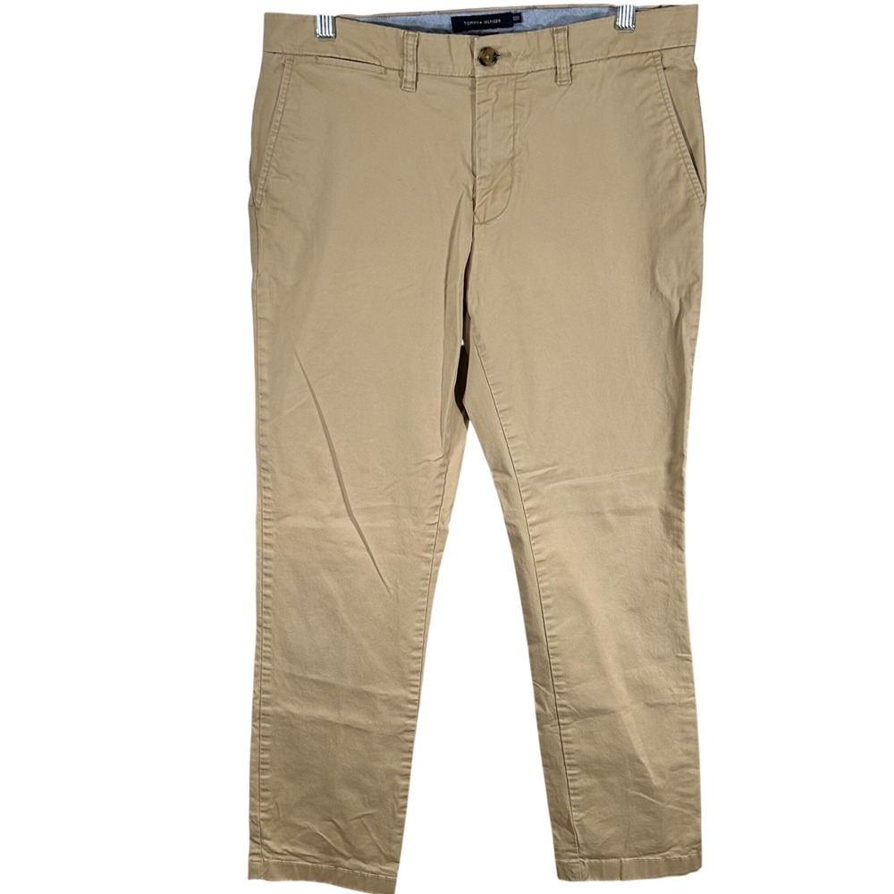 Tommy Hilfiger Mens Slim Fit Chino Pants Khaki Tan Stretch Cotton 33x32